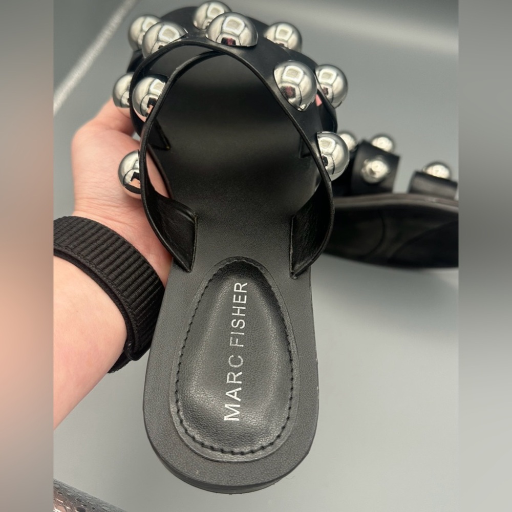 Marc Fisher Bryte Sandals 6.5M Black and Silver Edgy Studded Slides Casual Shoes - Picture 5 of 8